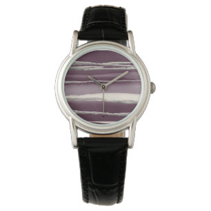 Montre Impression Abstraite violet Rose argent