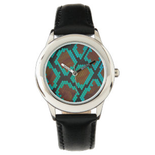 Montre Impression Brown et Turquoise de serpent