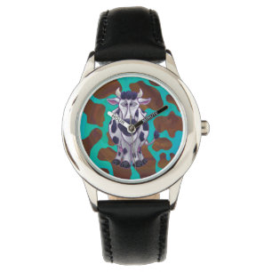 Montre Impression marron et sarcelle sur vache