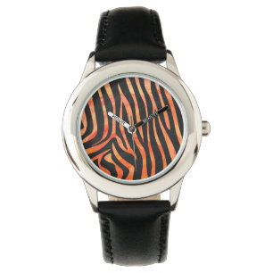Montre Impression noire et orange Zebra