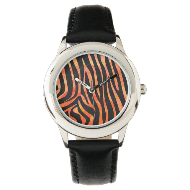Montre Impression noire et orange Zebra (devant)