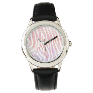 Montre Impression rose et blanc Zebra