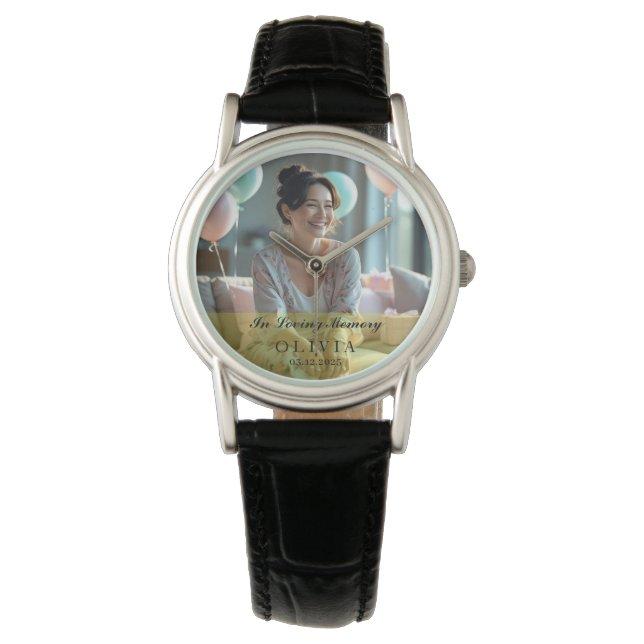 Montre In Loving Memory Custom Photo ClassicBlack Leather (devant)
