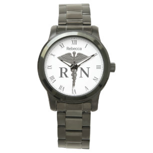 Montre Infirmière diplômée Caducée noir médical Femmes