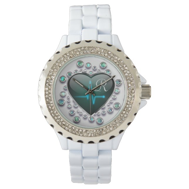 Montre Infirmière EKG coeur et bijou (devant)