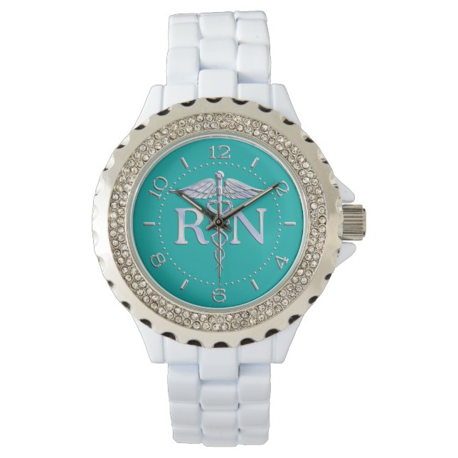Montre Infirmière inscrite RN Caduceus Veille sur Turquoi (devant)