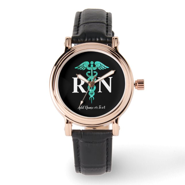 Montre Infirmière inscrite RN Médicale Caduceus Turquoise (Recto)