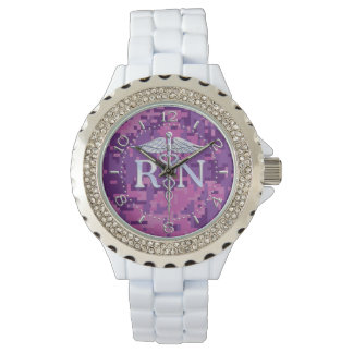 Montre Infirmière inscrite RN Silver Caduceus Fuchsia Wat
