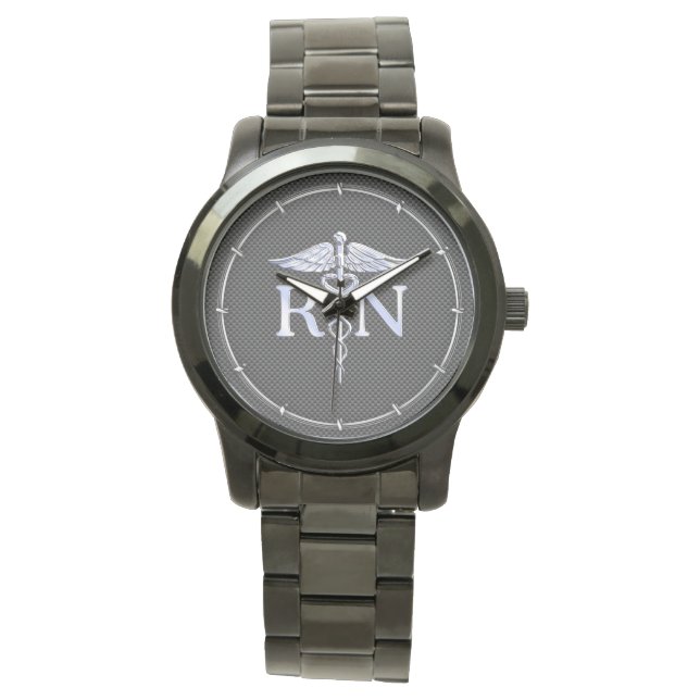 Montre Infirmière inscrite RN Silver Caduceus Snakes (devant)