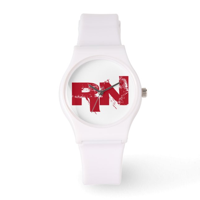 Montre Infirmière RN White Typographie Rouge Personnalisé (Recto)