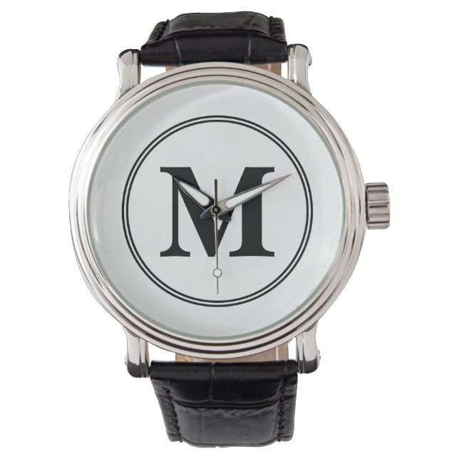 Montre Initiales monogrammes simples noir et blanc (devant)