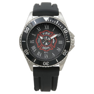 Montre Initiales personnalisées Pompier Maltais Croix Noi