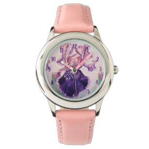 Montre Iris Aquarelle Peinture d'art mauve Fleur Floral