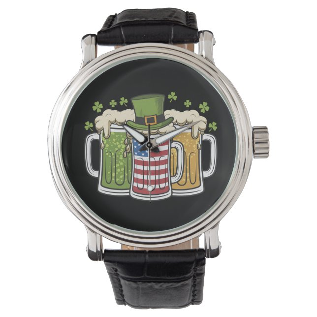 Montre Irish Beer Irlande USA Drapeau américain St Patric (devant)