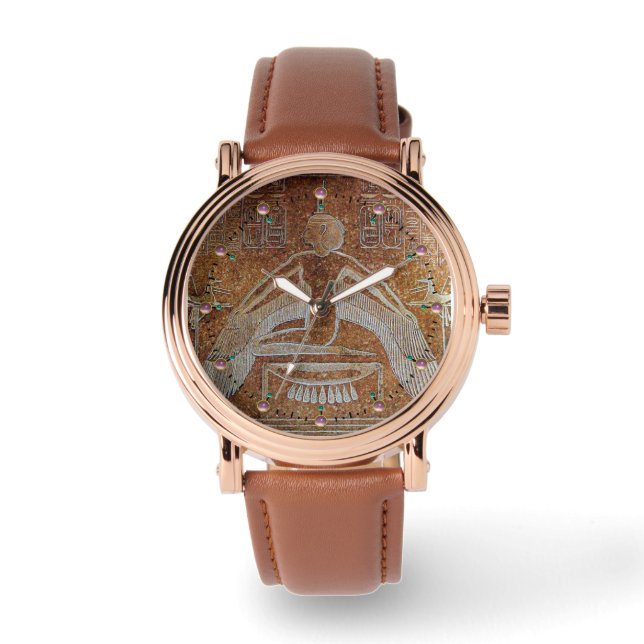 Montre ISIS, Déesse antique égyptienne Brown blanche (Recto)