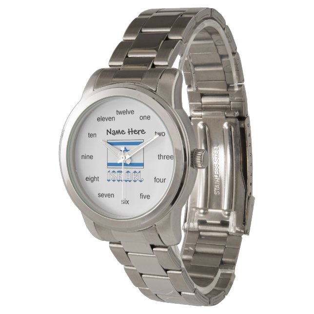 Montre Israël et Israël Drapeau avec votre nom (Incliné)