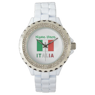 Montre Italia et Drapeau Italien Personnalisation verte