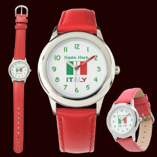 Montre Italie et Drapeau italien Vert Personnalisation En