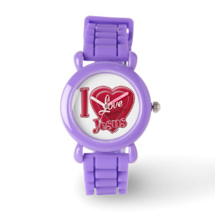 Montre J'aime Jésus Coeur Rouge