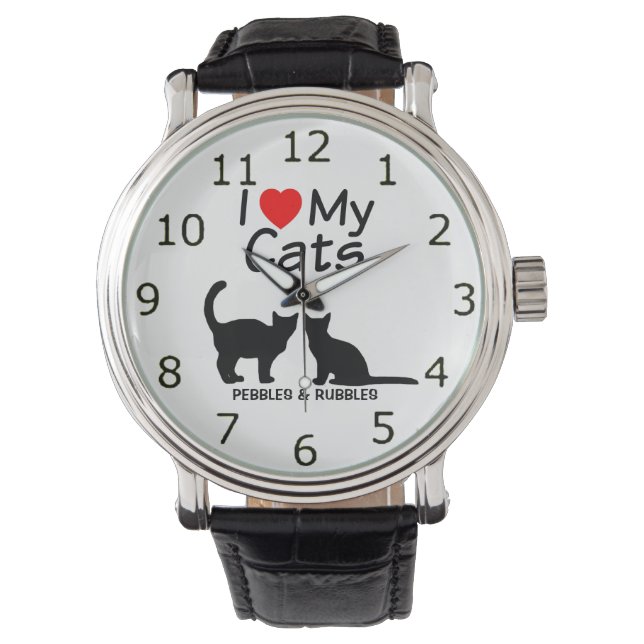 Montre J'Aime Mes Deux Chats Silhouette (devant)