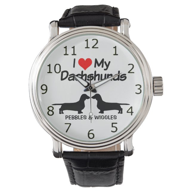 Montre J'Aime Mes Deux Chiens Dachshund Silhouette (devant)