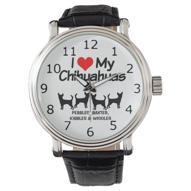 Montre J'Aime Mes Quatre Chiens Chihuahua Silhouette (devant)
