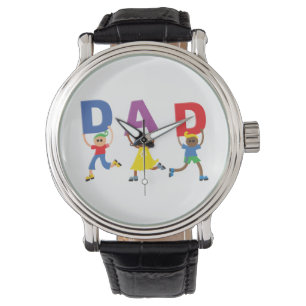 Montre J'aime mon père - Black Vintage Leather Watch