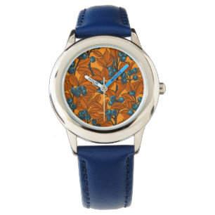 Montre Jardin aux bleuets, bleu et orange