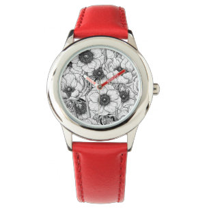 Montre Jardin d'anémones en noir et blanc