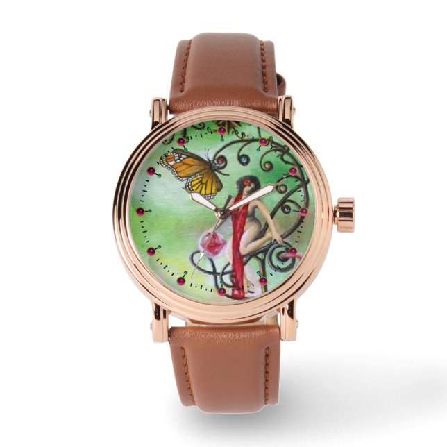 Montre JARDIN DE MELISSA Magique Papillon et Dame en Roug (Recto)