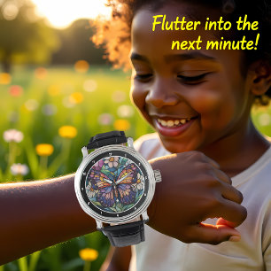 Montre Jardin de verre teinté" - Papillon et floral