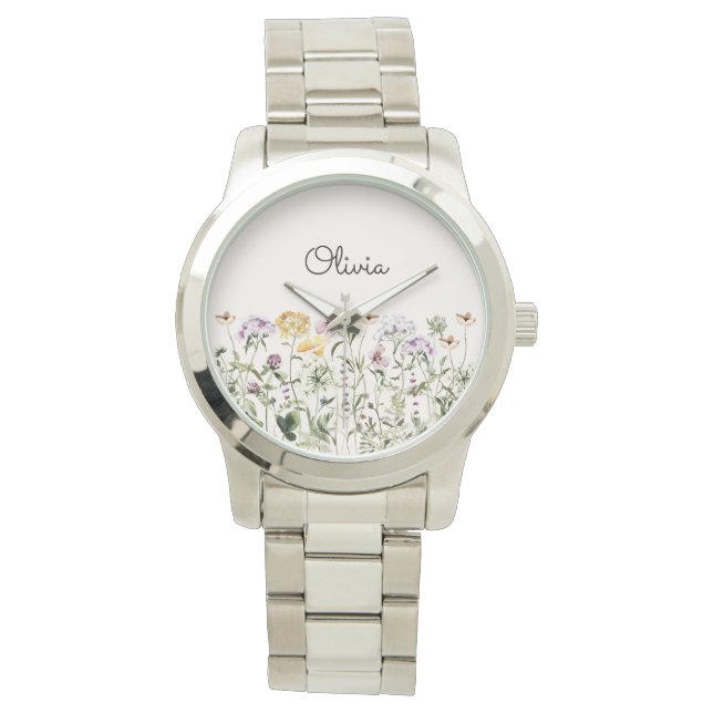 Montre Jardin Fleur sauvage de nom personnalisé (devant)