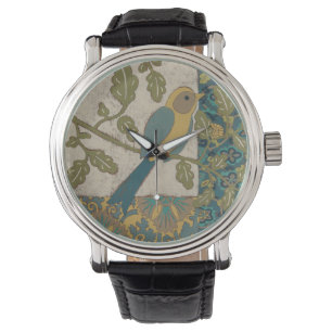 Montre Jaune et oiseau bleu turquoise étés perché sur une