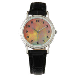 Montre Jaune Soleil Orange Vert Rustique Grunge Abstrait