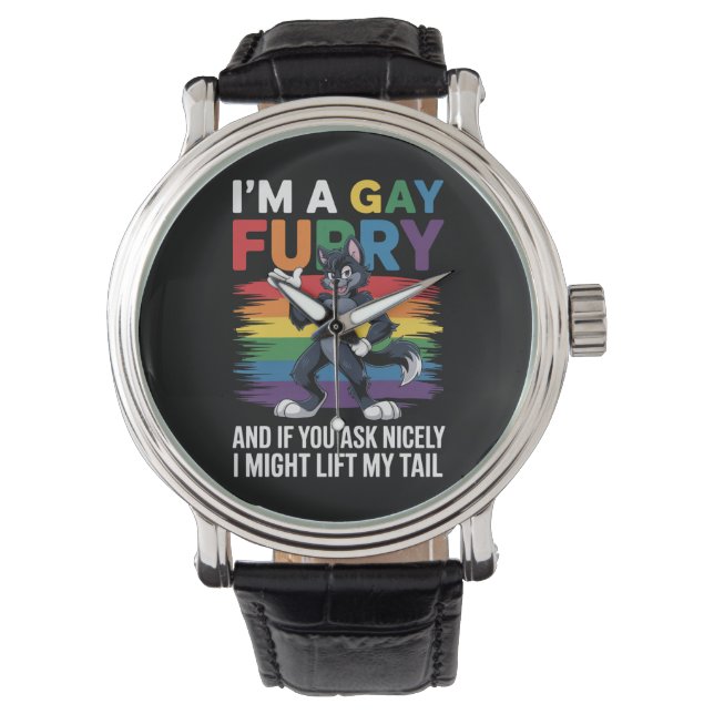 Montre Je suis un Gay Furry Rainbow Fox Wolf Pride Mois (devant)
