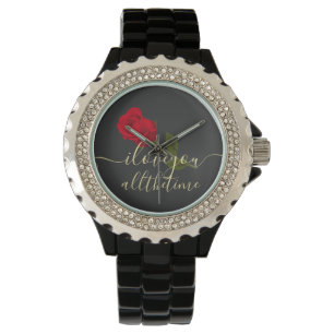 Montre je t'aime tout le temps Rouge Rose Noir et Or 