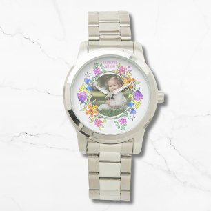 Montre JE VOUS AIME MOMY Photo Colorful Floral Moderne