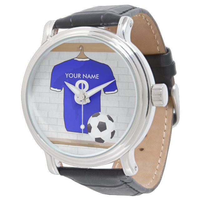 Montre Jersey de football bleu blanc personnalisé (Incliné)