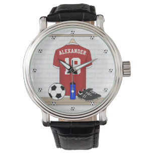 Montre Jersey de football rouge et blanc personnalisé