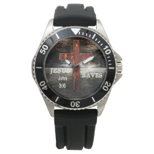 Montre Jésus Sauve l'acier inoxydable des hommes