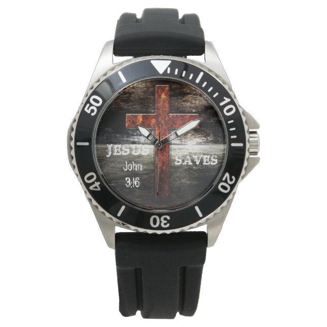 Montre Jésus Sauve l'acier inoxydable des hommes (devant)