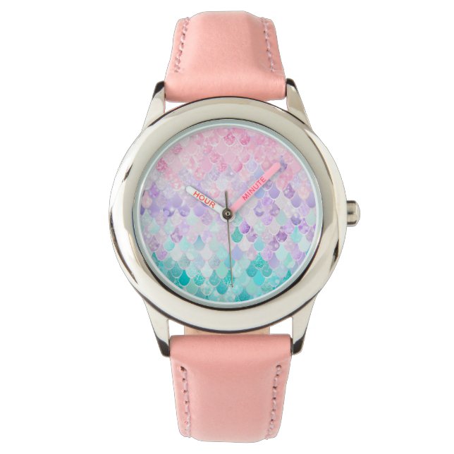 Montre Joaillerie mignonne de sirène, rose, violet, Turqu (devant)