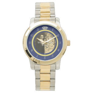 Montre Joli anneau de Mariage diamant avec photo en bleu