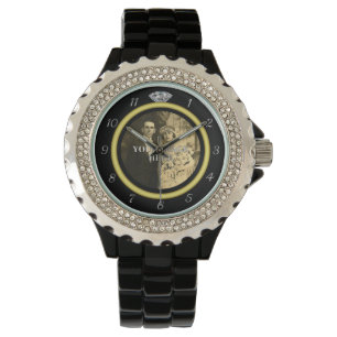 Montre Joli anneau de Mariage diamant avec photo noir
