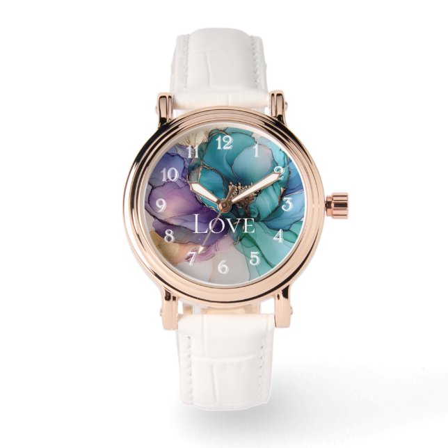Montre Joli Aqua bleu violet or Floral Love (Recto)