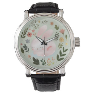 Montre Joli Art de nurserie de couronne florale de lapin 