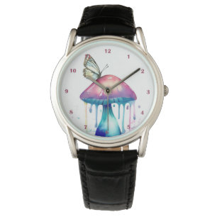 Montre Joli champignon papillon Rainbow Watercolor Art