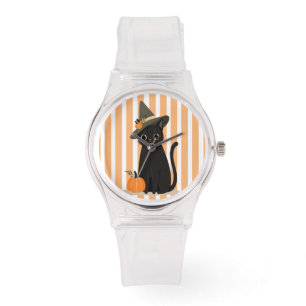 Montre Joli chat noir Halloween avec chapeau de sorcière 