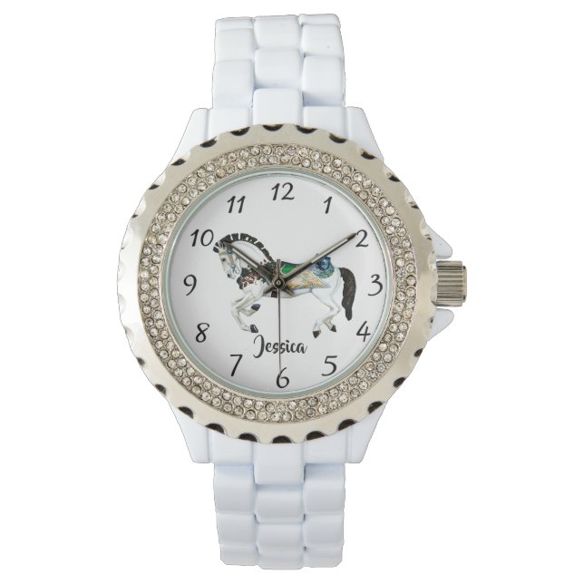 Montre Joli Cheval de Carrousel Blanc (devant)