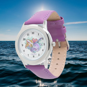 Montre joli dauphin de sirène de plage ajouter le nom